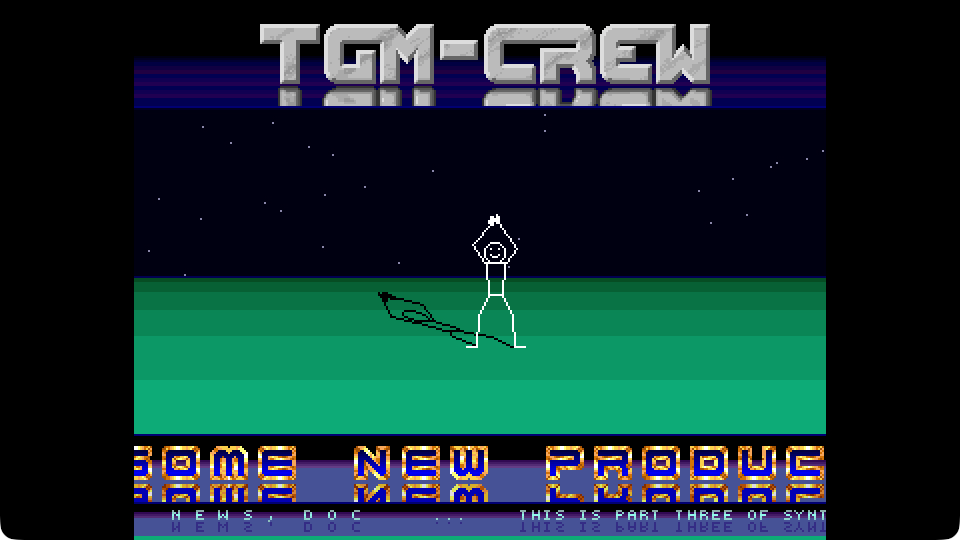 The dancer in another pose above a colorful scrolling message