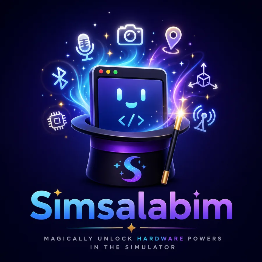 Simsalabim project logo: a friendly simulator rising from a magician's hat, surrounded by hardware symbols