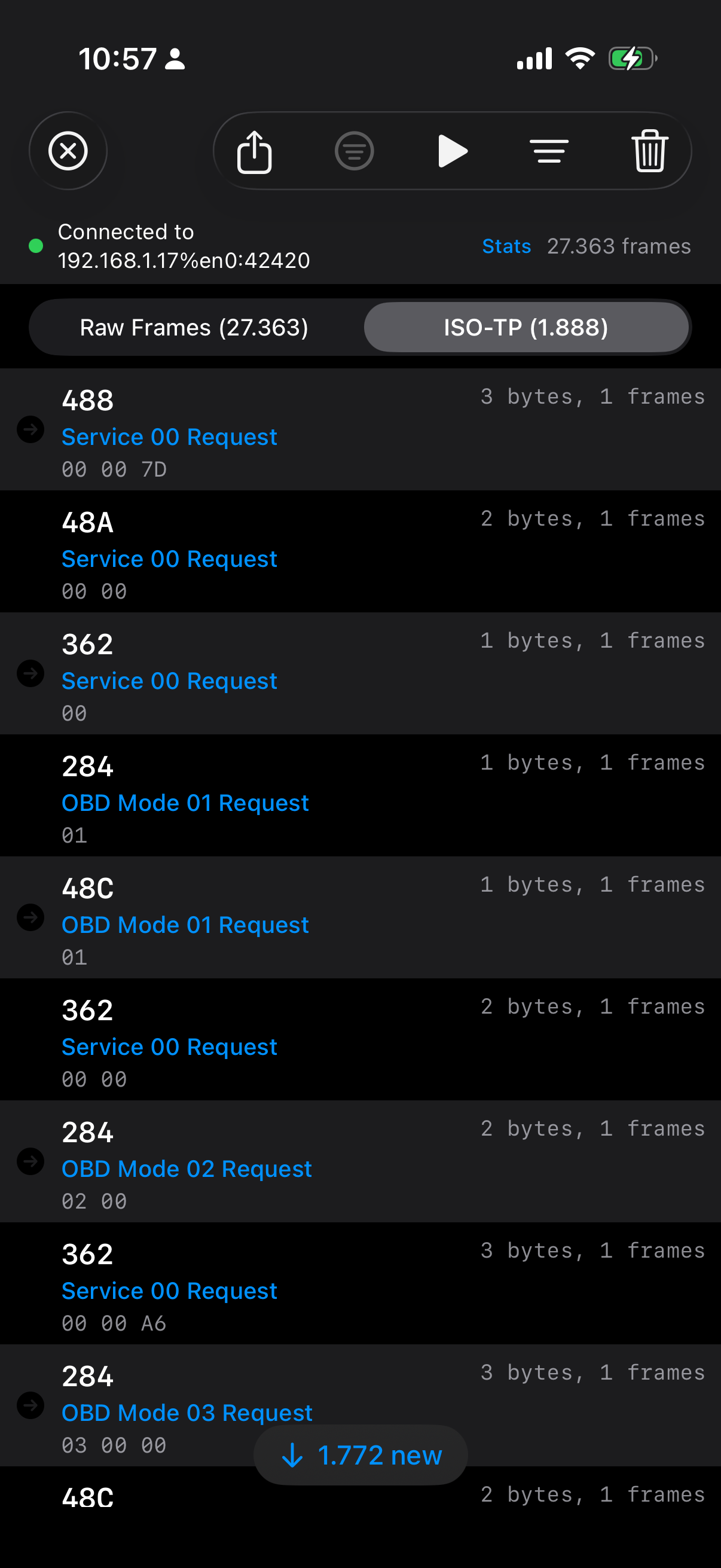 CANcorder iOS — ISO-TP view with protocol hints