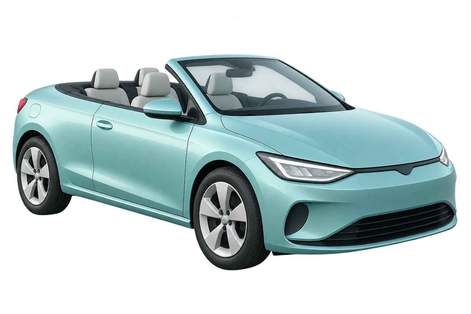 The original convertible illustration with pale teal paint, grey seats, dark tyres and transparent background.