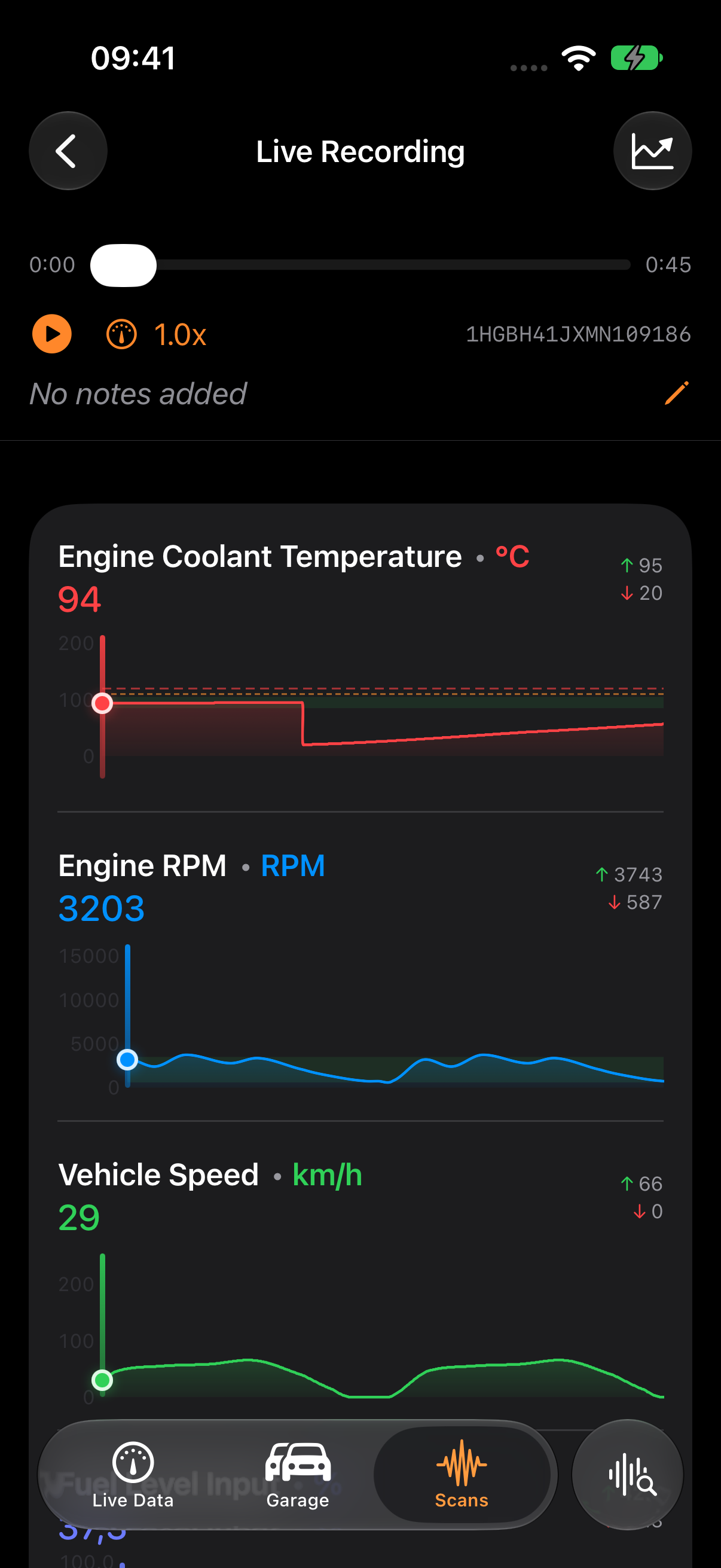 Vehicle, M.D. displaying colourful graphs from a recorded ECUmulator session